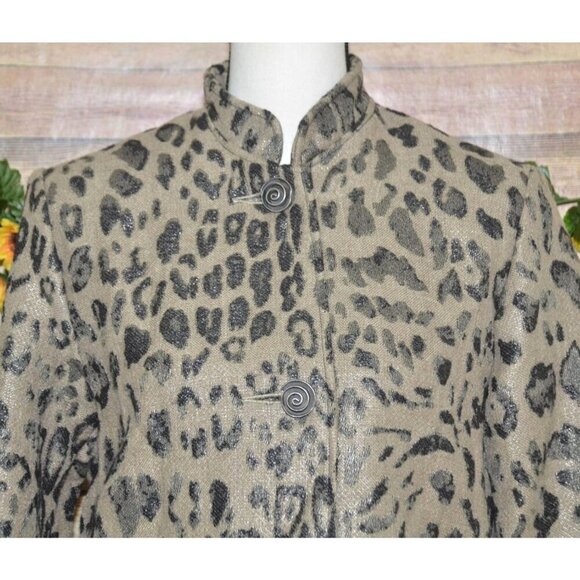 Vintage Painted Pony Ladies XS Leopard Print Jacket Metallic Threads Flax Blend - Picture 2 of 13